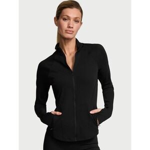 Victoria Sport Full Zip Jacket Womens Large Black Thumb Holes Sheer Back